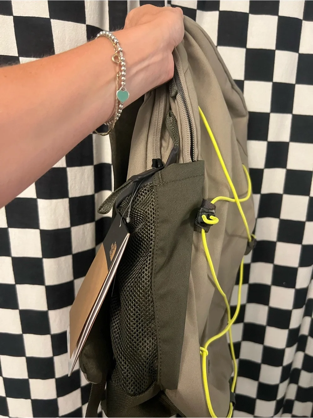 The North Face Jester Backpack in Taupe, Olive & Neon Yellow Cord